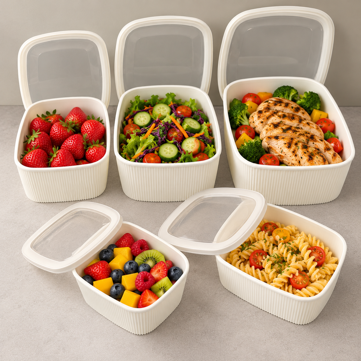5 Piece Kitchen Food Storage Container Set with Translucent Lids