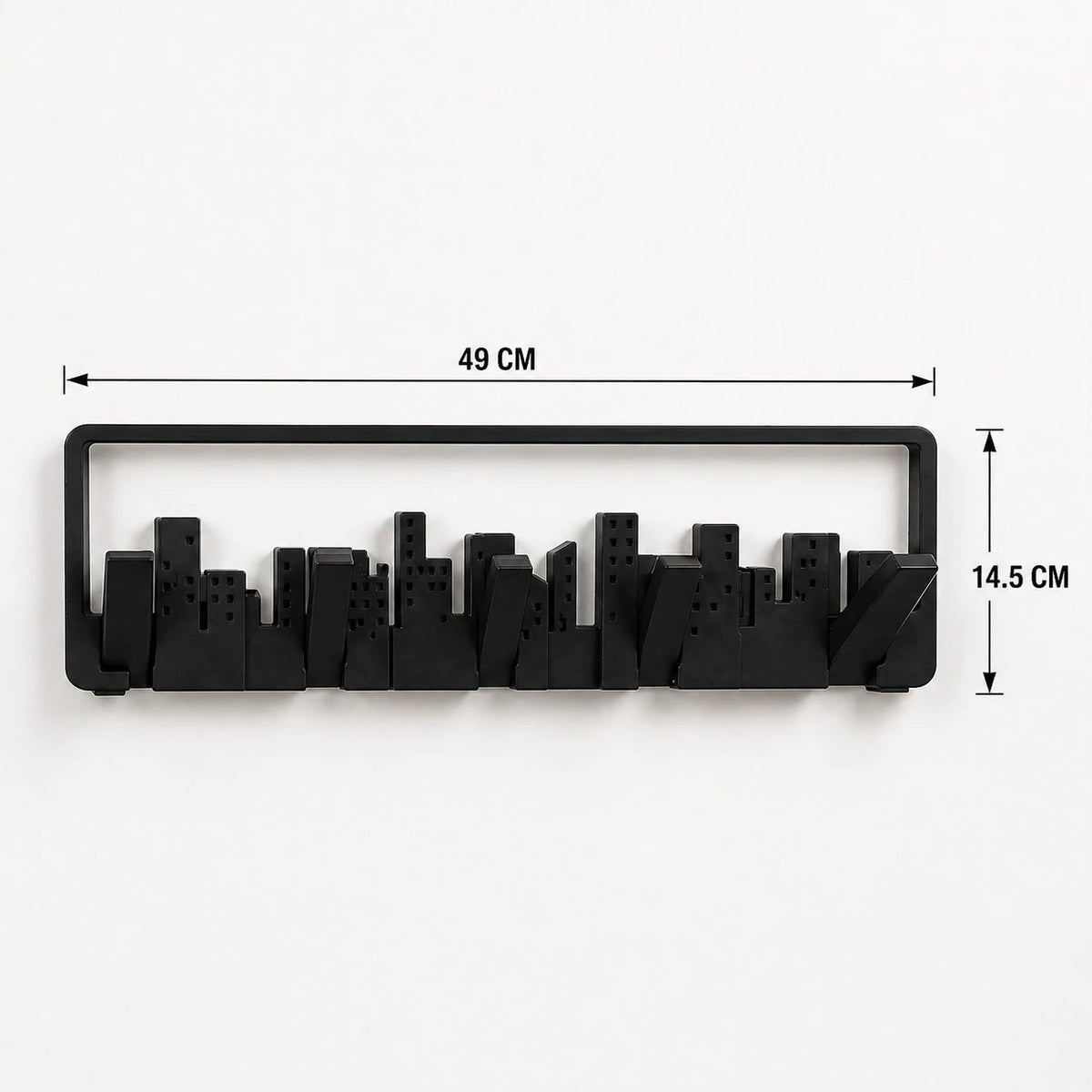 Wall Mounted Organizer Rack 5 Hook Skyline Design Plastic Decorative Shelf Entryway Hanger 49.5 cm