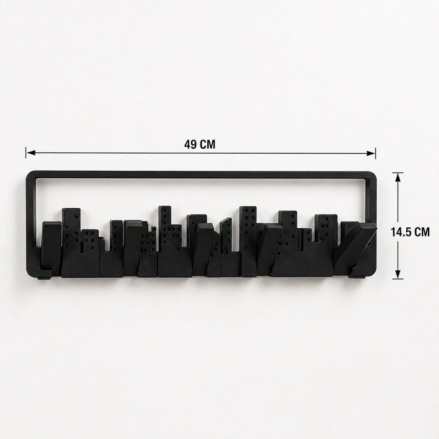 Wall Mounted Organizer Rack 5 Hook Skyline Design Plastic Decorative Shelf Entryway Hanger 49.5 cm