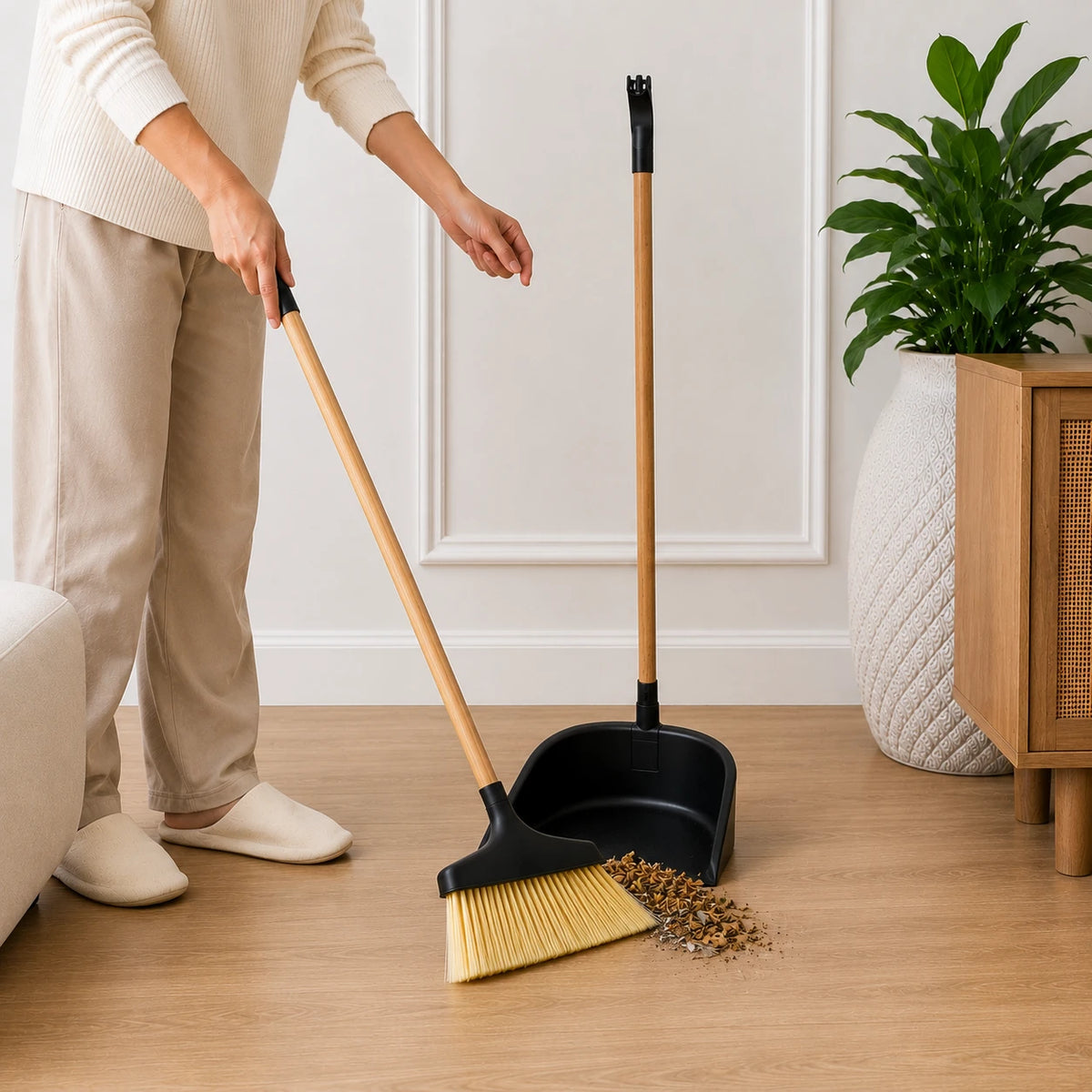 Broom and Dustpan Set Wooden Handle Cleaning Brush Floor Sweeper Household Cleaning Tools