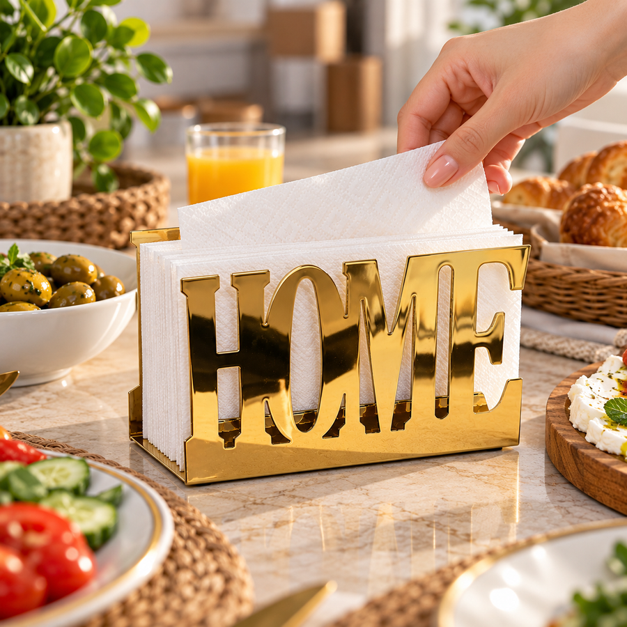 Gold HOME Napkin Holder