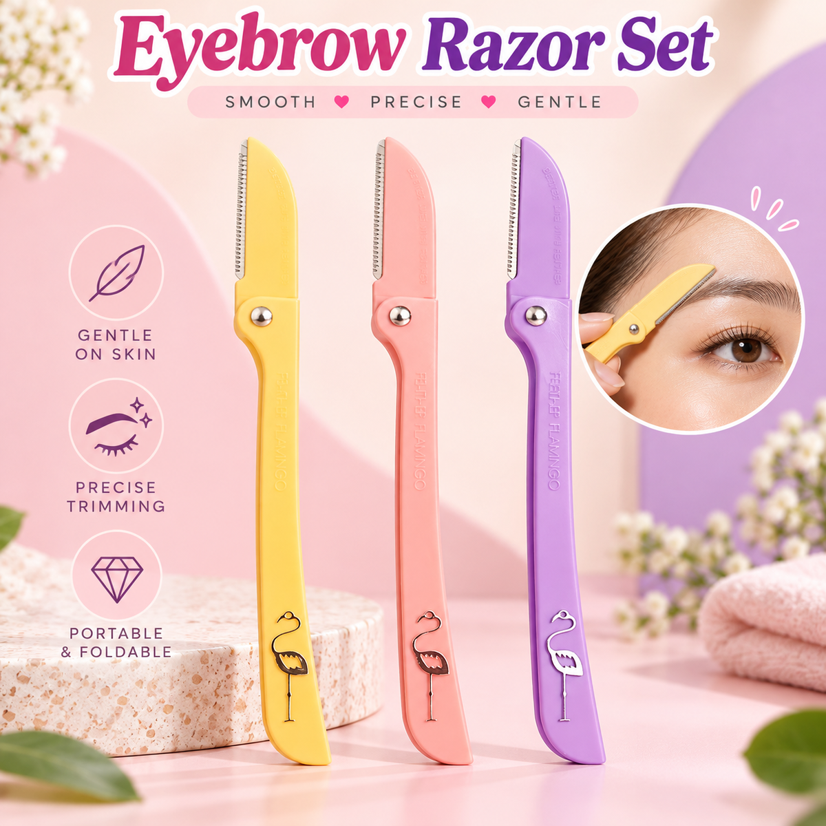 3 Piece Folding Eyebrow Razor Set