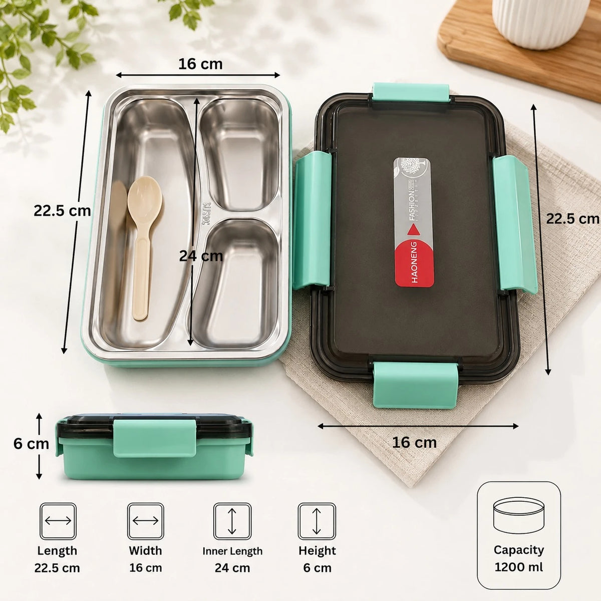 Stainless Steel Bento Lunch Box with 3 Compartments | Leak Proof Food Storage Container - Image 5