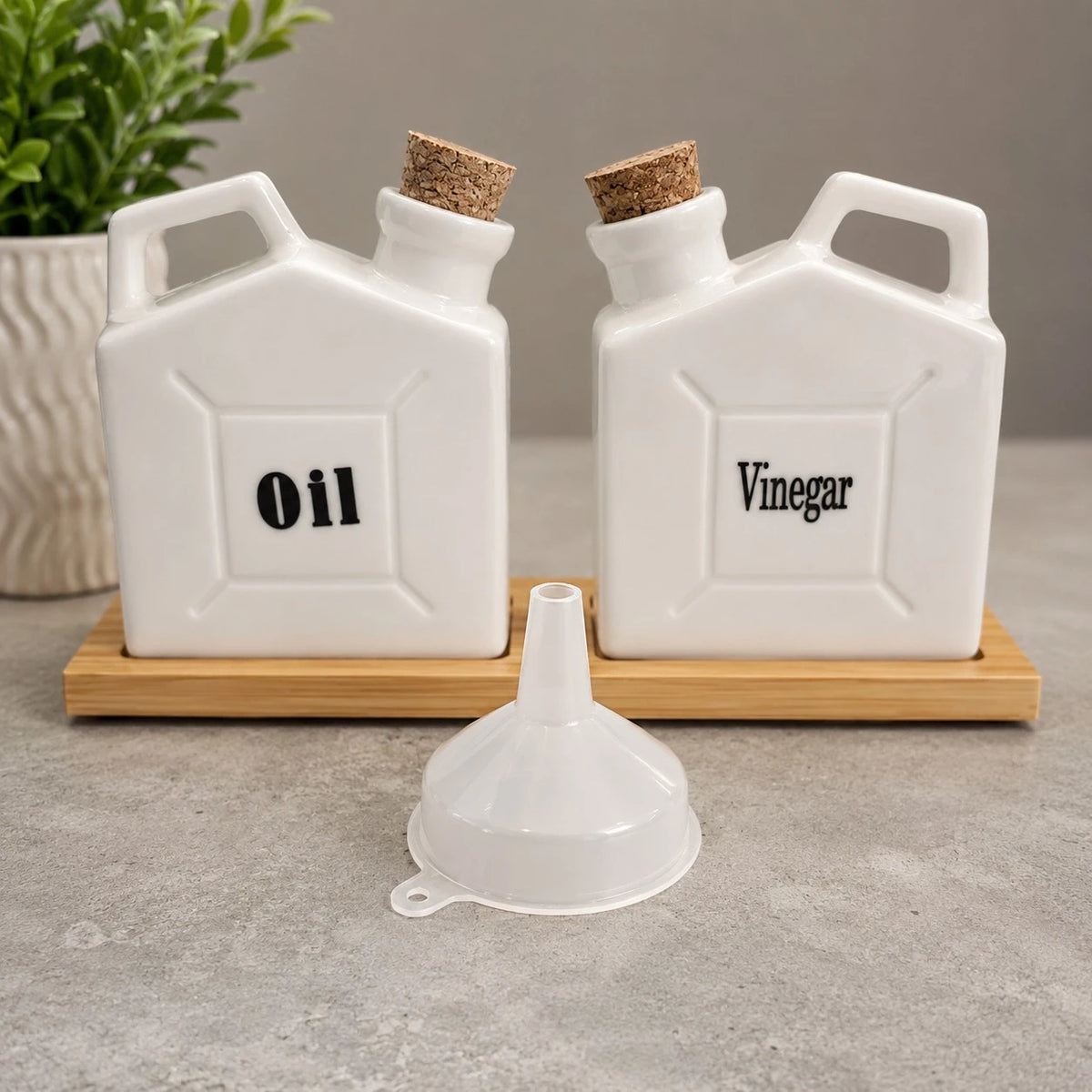 Ceramic Oil And Vinegar Dispenser Set Kitchen Cruet Bottles Olive Oil Container Vinegar Bottle Condiment Server With Bamboo Tray