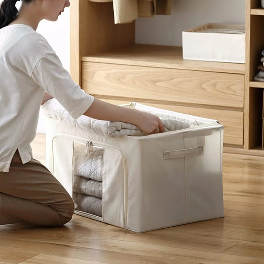 Foldable Oxford Cloth Storage Box Organizer Steel Frame Closet Blanket Clothes Storage Bag 66L Small Size