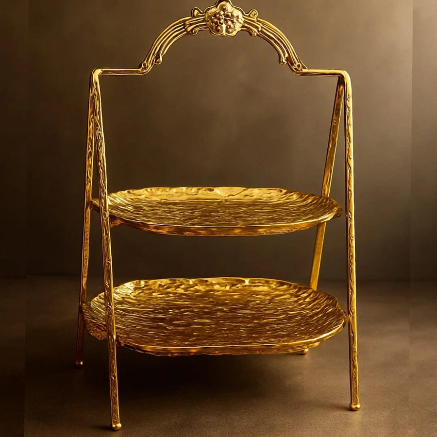 Luxury 2-Tier Gold-Plated Serving Stand