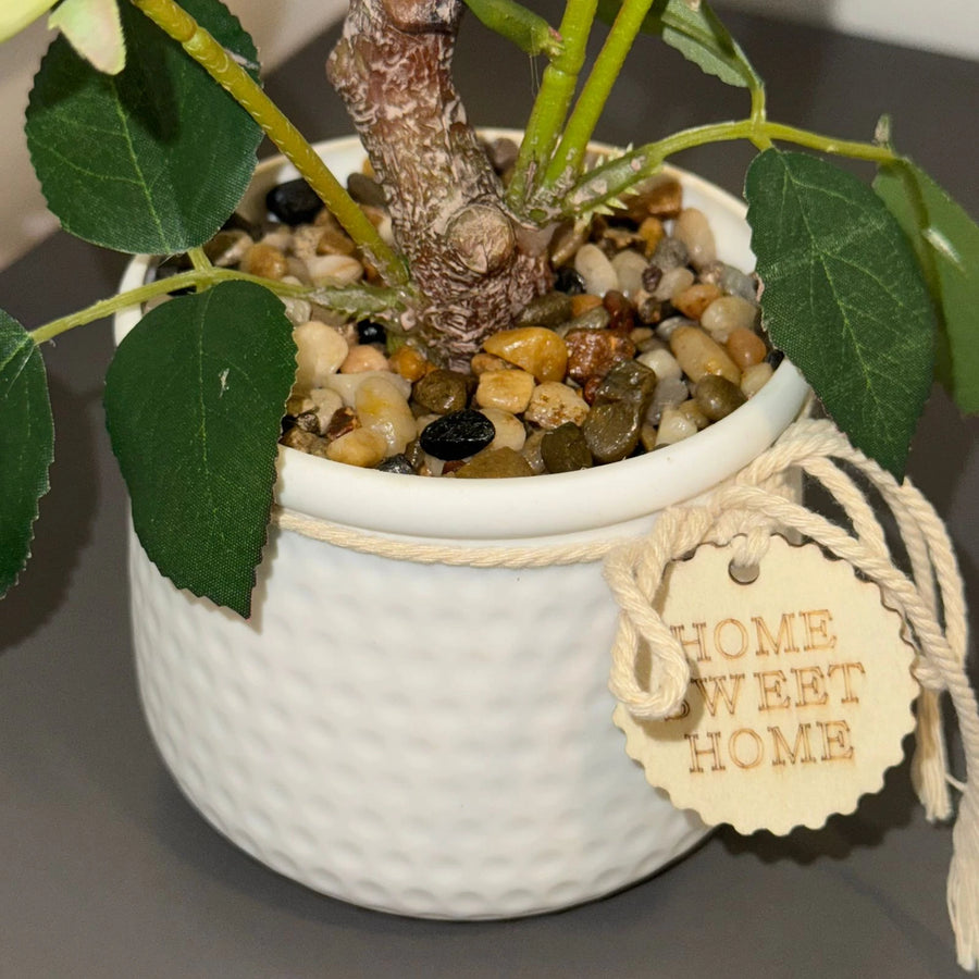 Artificial White Rose Plant in Decorative Pot-33cm