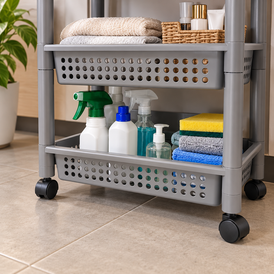 4 Tier Plastic Rolling Storage Rack