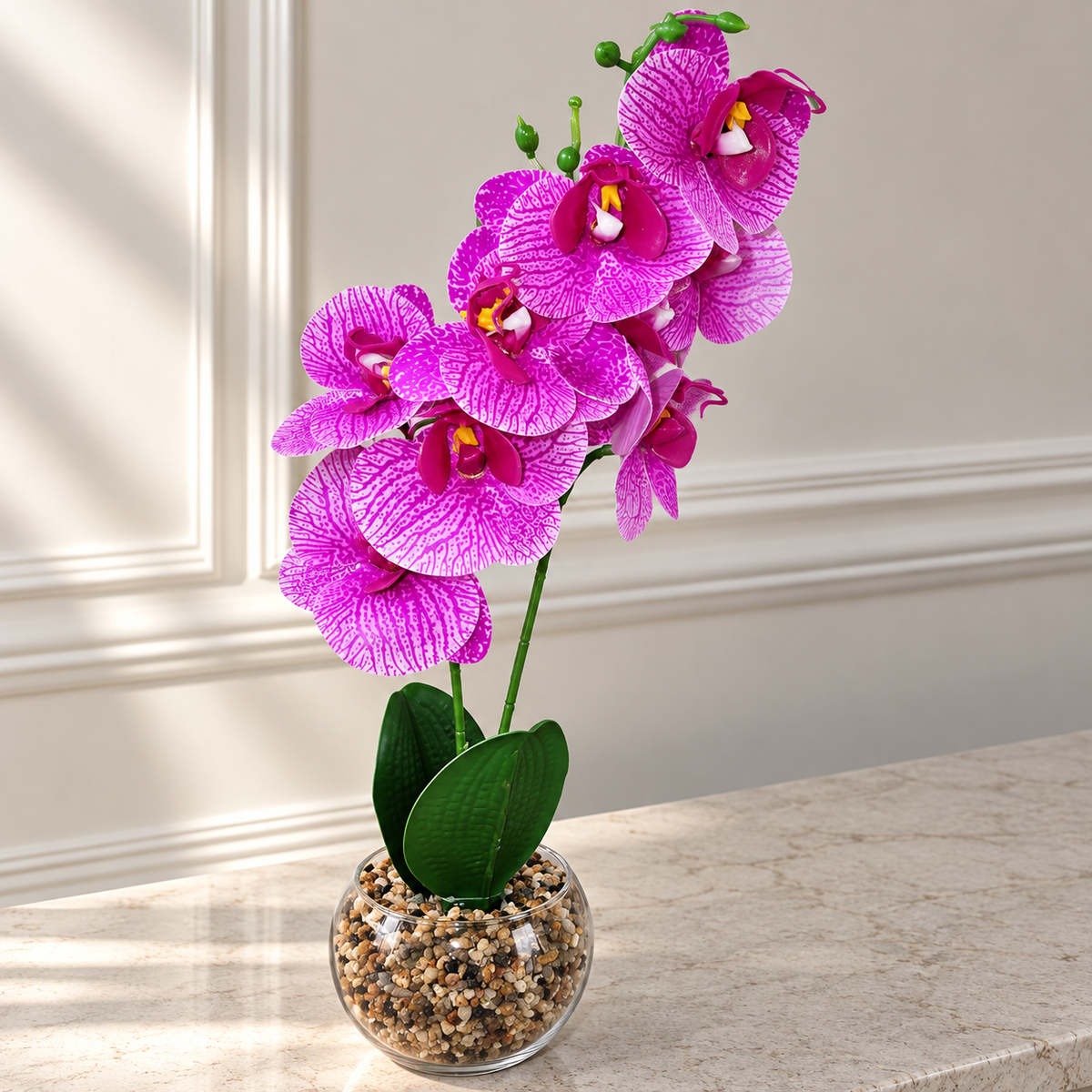 Artificial Pink Orchid in Glass Vase