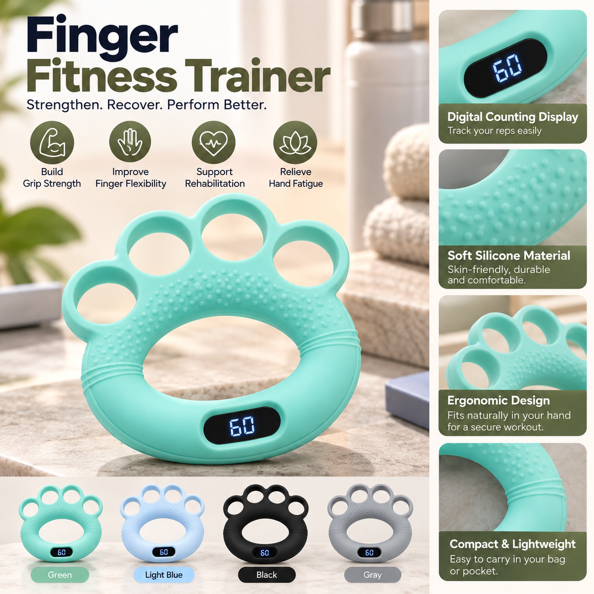 Silicone Hand Exerciser with Digital Counter