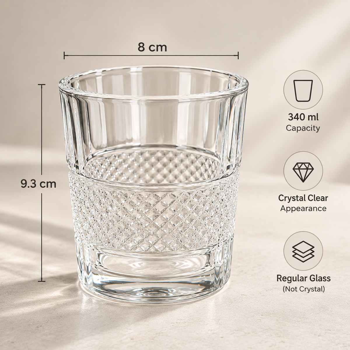 Crystal Clear Textured Glass Cups Set of 6