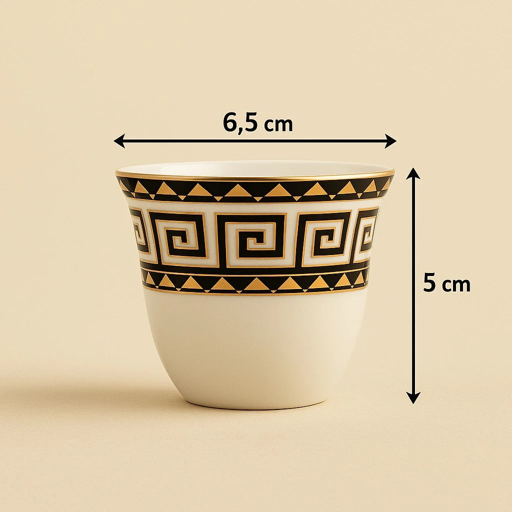 Black & Gold Greek Pattern Coffee Espresso Cups, Set of 12