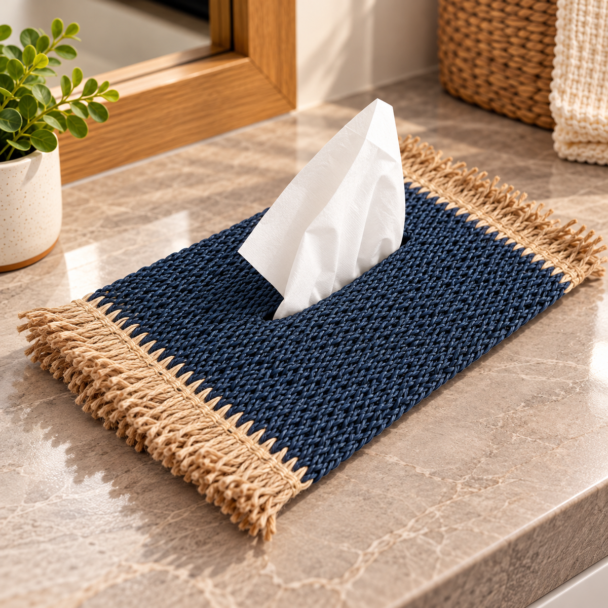 Woven Fringed Tissue Box Cover