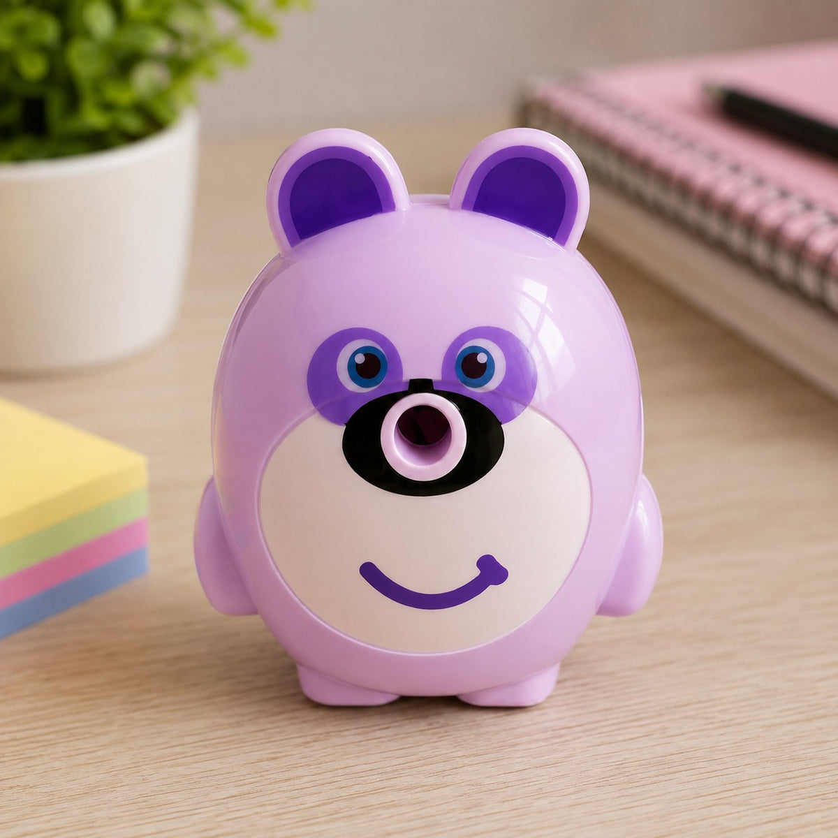 Manual Hand Crank Pencil Sharpener Bear Design with Detachable Shavings Box for School Office Kids Study and Stationery