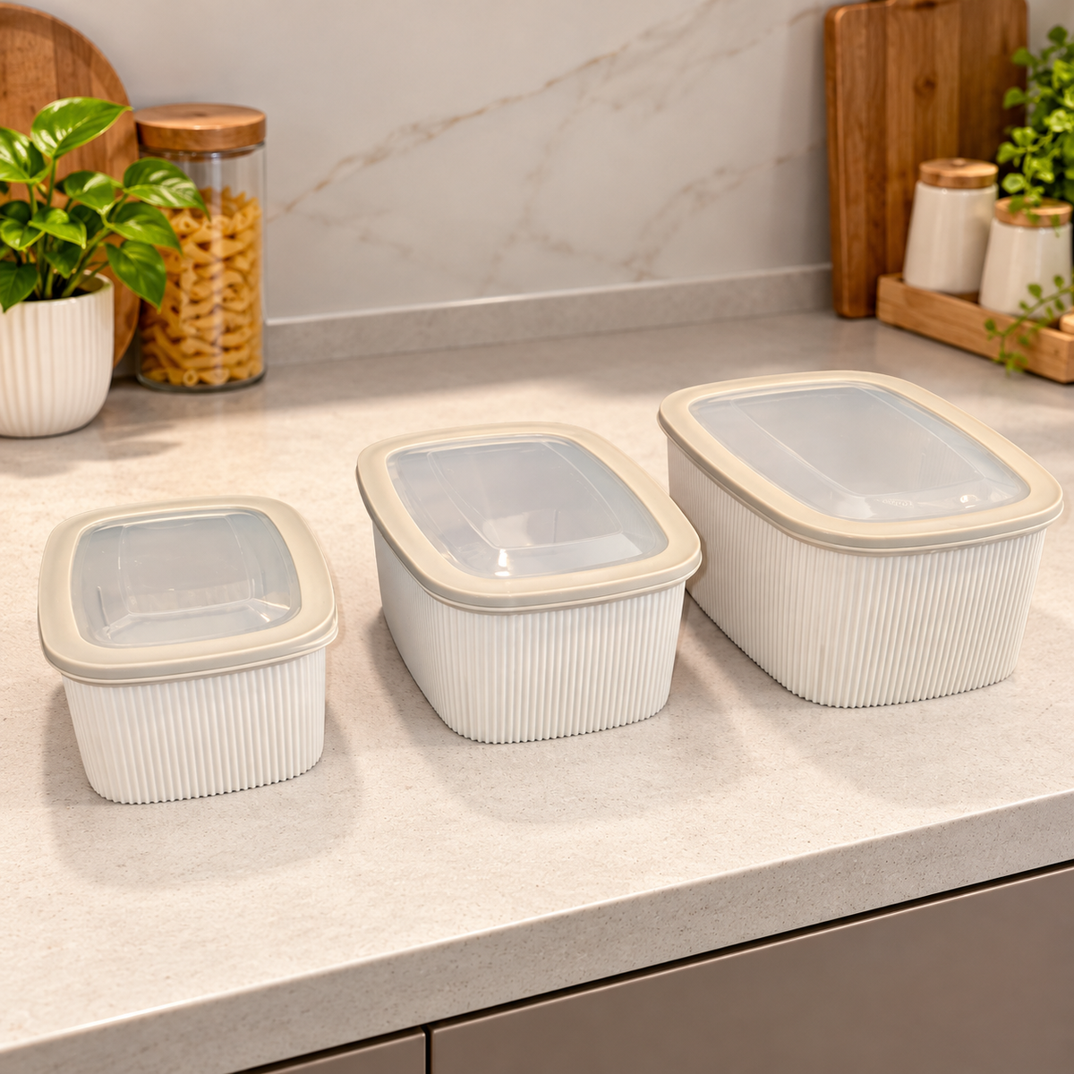 3 Piece Kitchen Food Storage Container Set with Translucent Lids