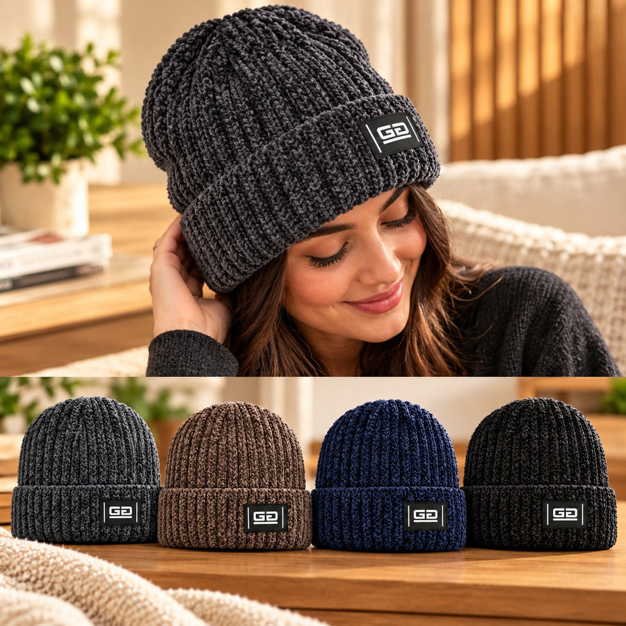 G Ribbed Knitted Winter Beanie Hat – 4 Colors