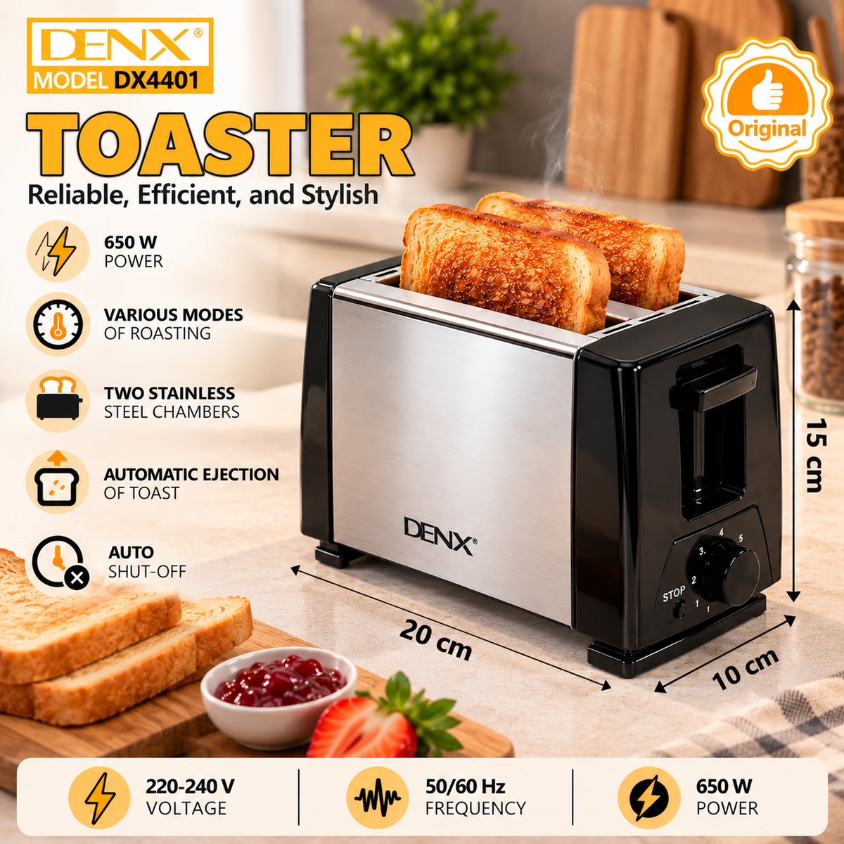 DENX 650W Electric Toaster