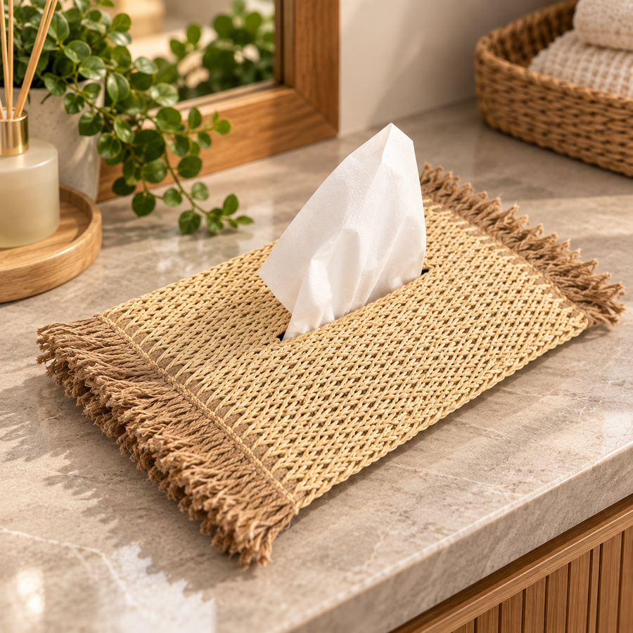 Woven Fringed Tissue Box Cover