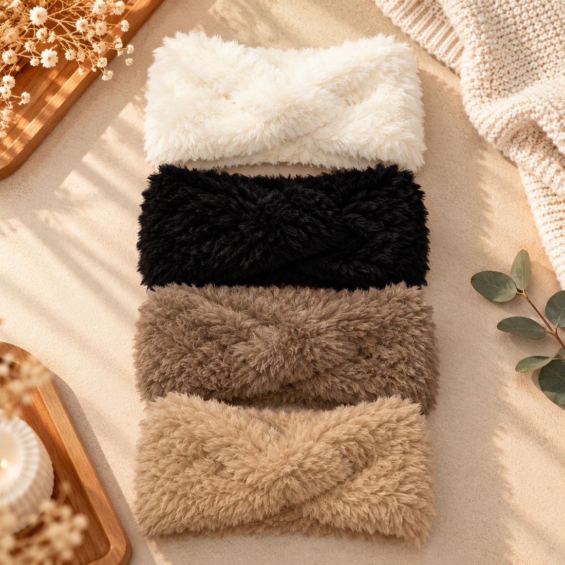 Faux Fur Winter Headband with Twist Design