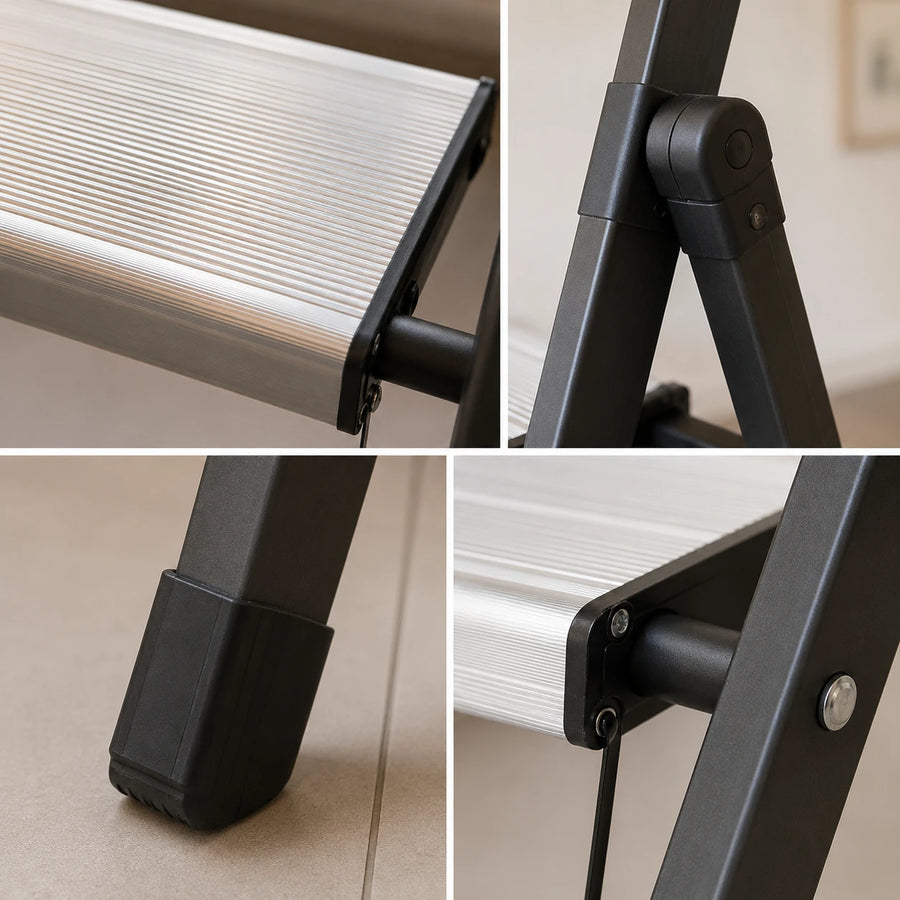 Ladder Aluminium Three Step Folding Ladder Heavy Duty Steel Step Stool Anti Slip Portable Home Ladder