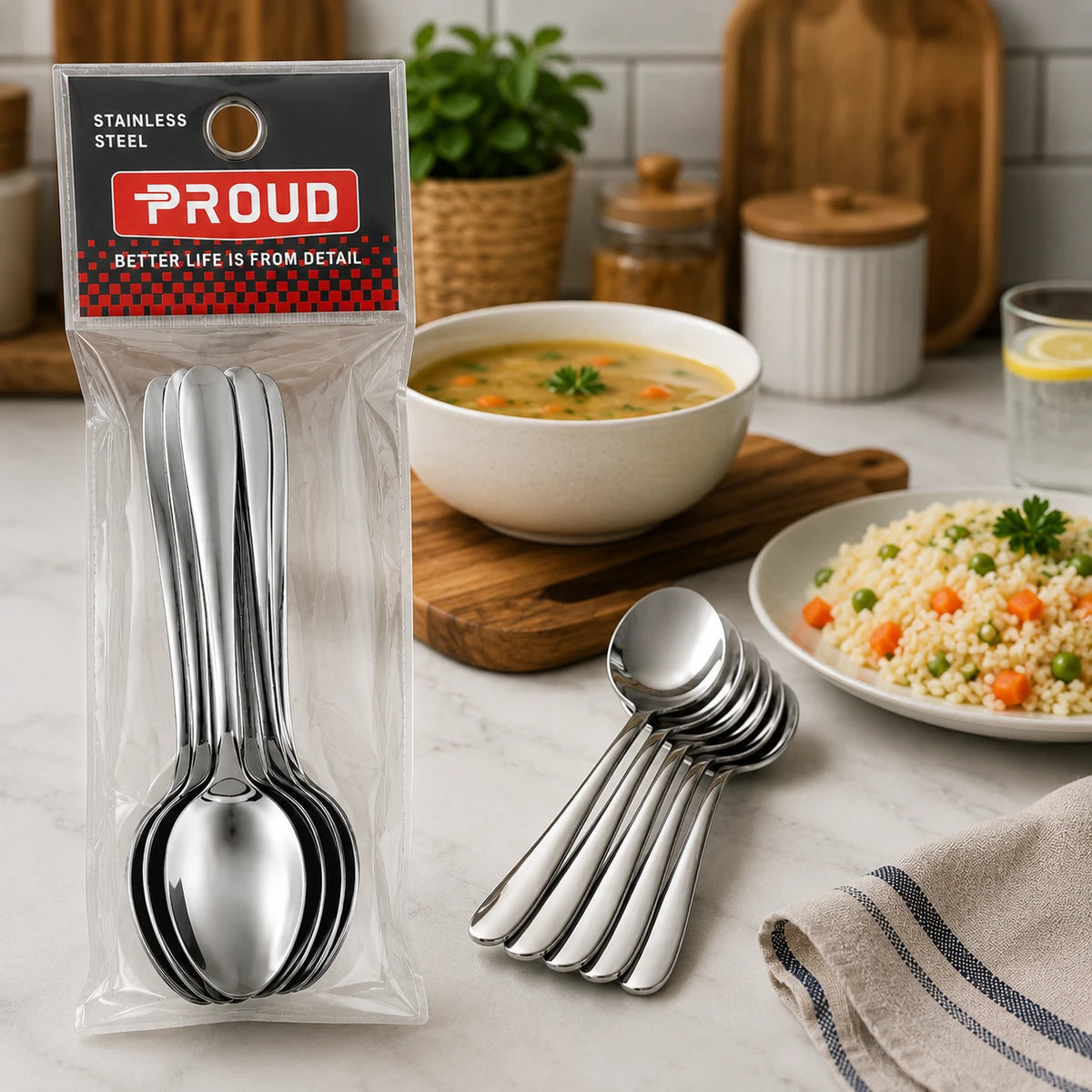 Stainless Steel Soup Spoon Set 6 Pieces 15 cm Kitchen Dining Spoon