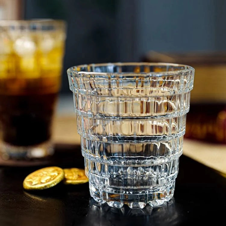 Set of 6 Tiered Cut Glass Cups 300 ml