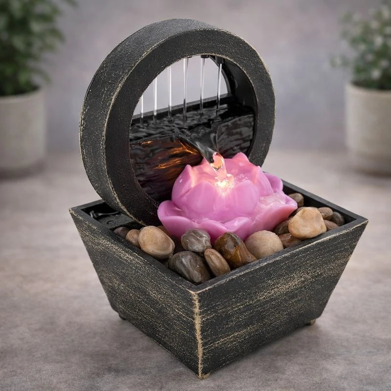 Indoor Tabletop Water Fountain Decorative Lotus Zen Relaxation Home Office Desk Bedroom Meditation Feng Shui Decor