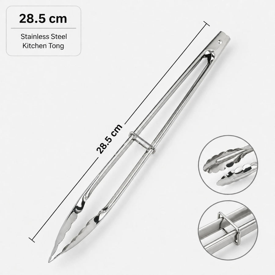 Small Stainless Steel Kitchen Tongs with Clip 28.5 cm BBQ Grill Tongs Cooking Serving Tongs Food Tong