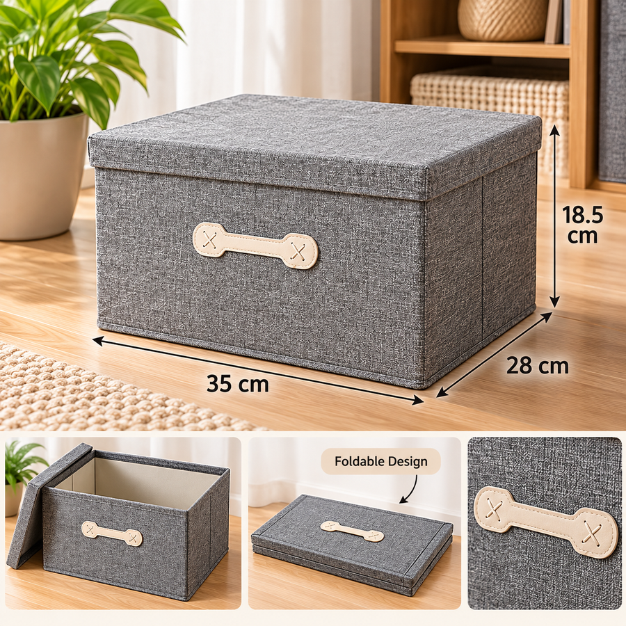 Foldable Fabric Storage Box with Lid