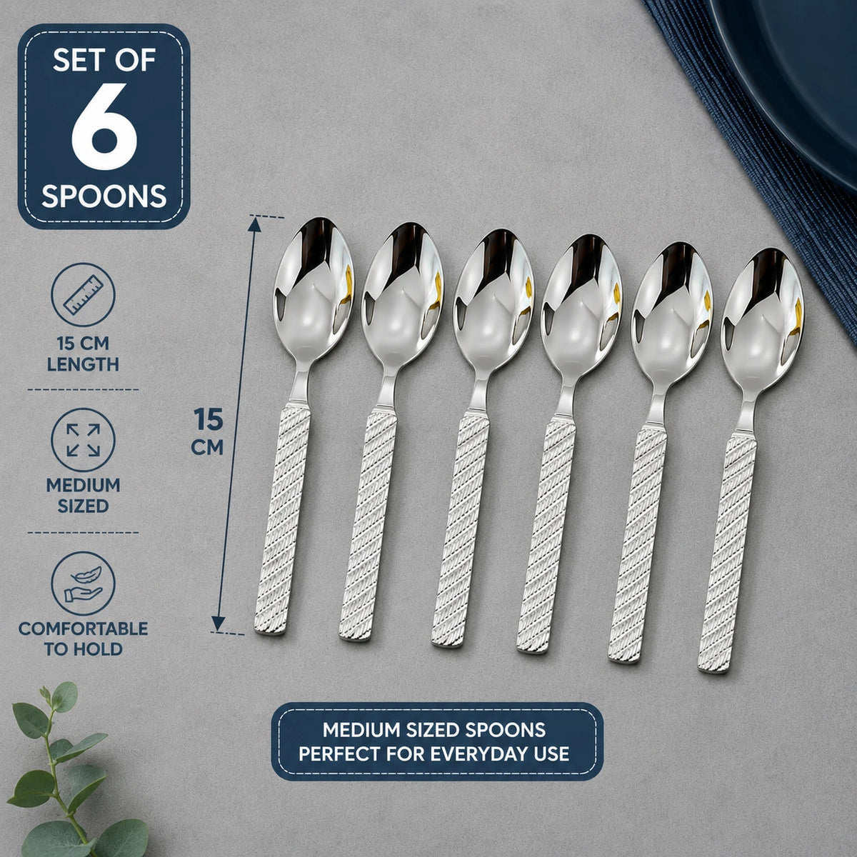 Medium Sized Stainless Steel Spoon Set Table Spoons Silver Cutlery Dining Spoons Set Of 6
