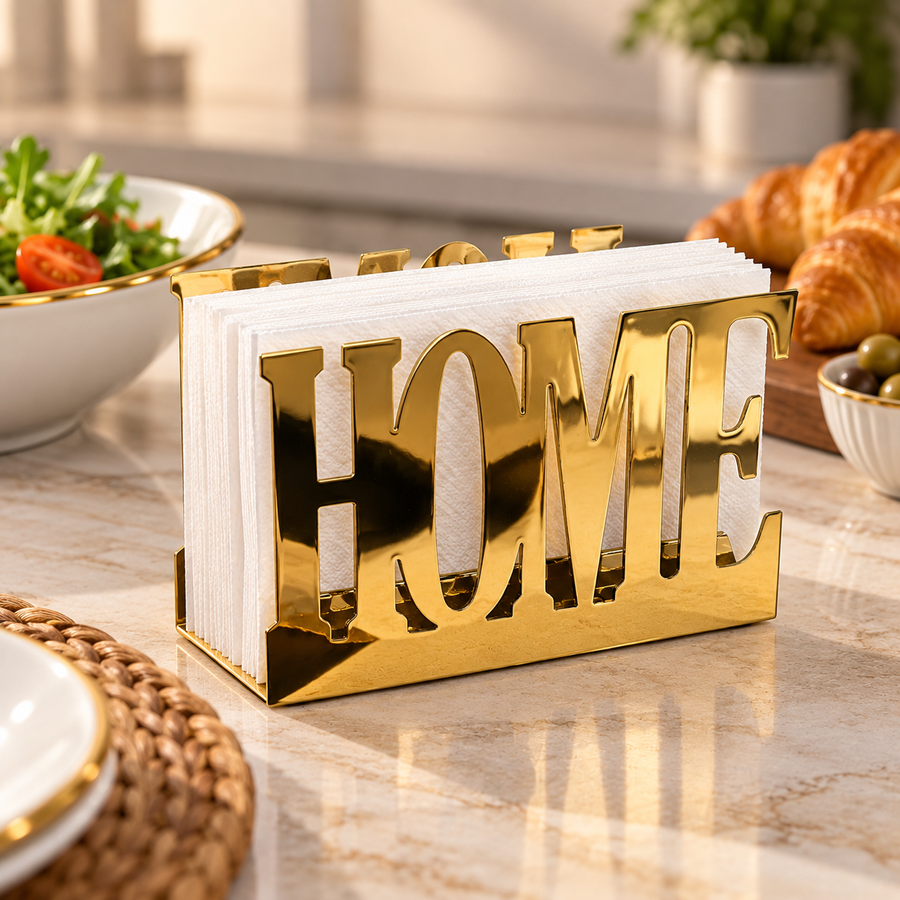 Gold HOME Napkin Holder