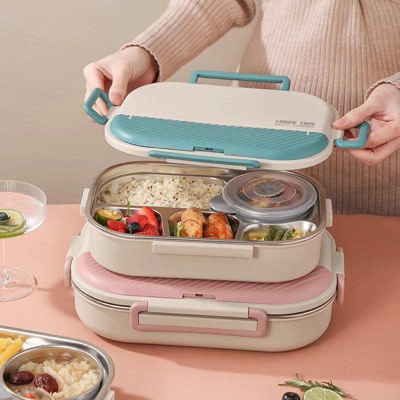 2000ml Stainless Steel Bento Lunch Box, Blue Lid