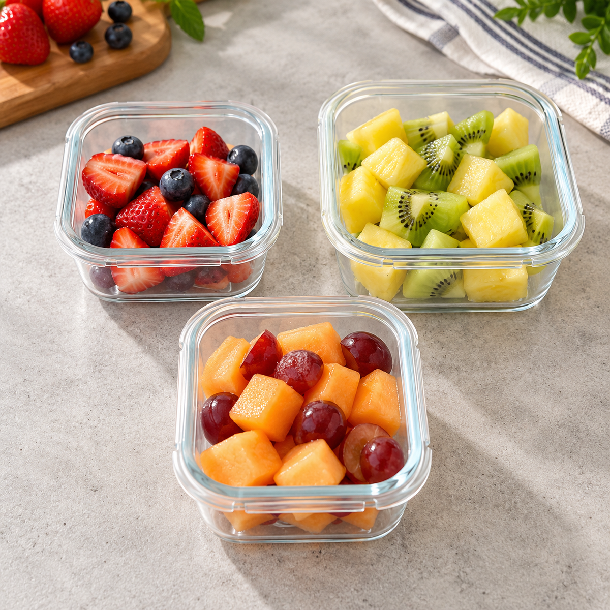 3 Piece Glass Food Container Set
