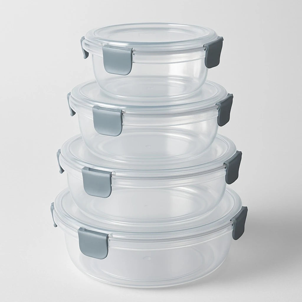 Round Plastic Food Storage Container Set 4 Sizes Airtight Kitchen Pantry Fridge Meal Prep Organizer Containers
