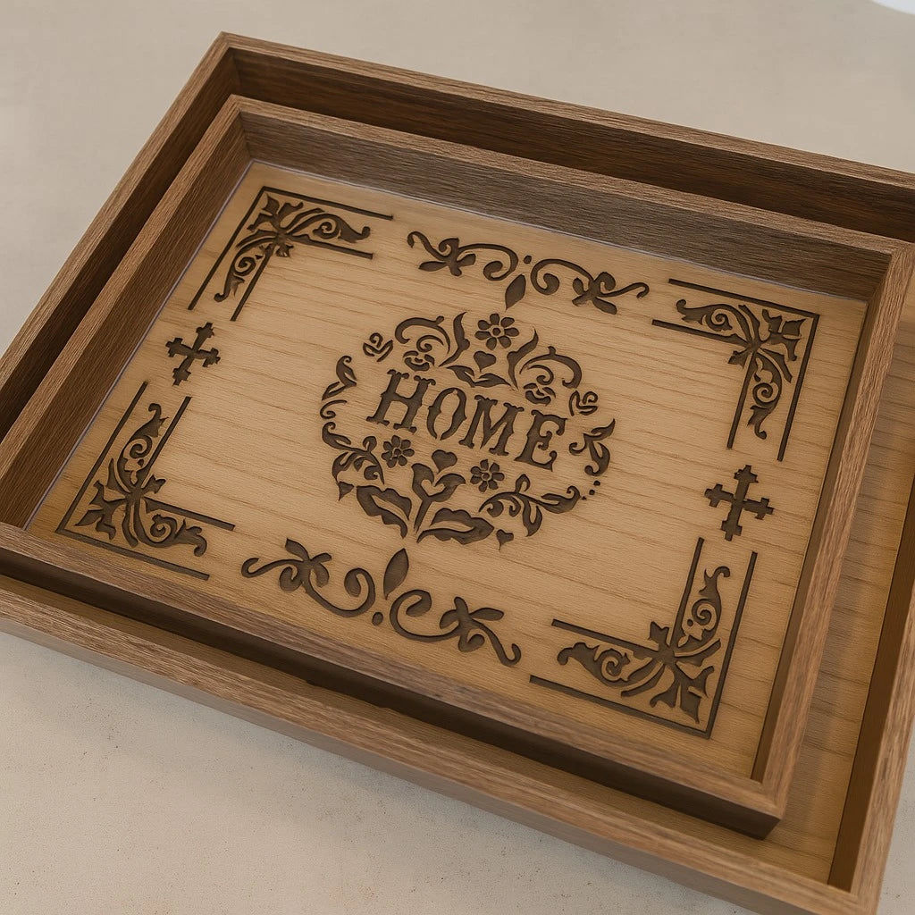 Set of 2 Wooden Trays