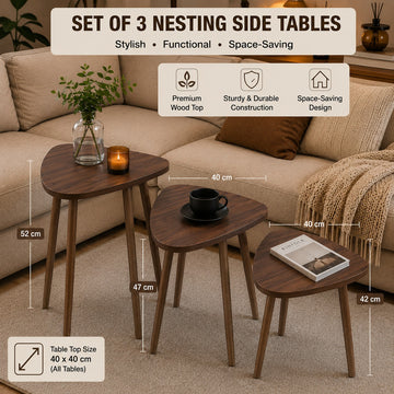 Set of 3 Nesting Side Tables with Wood Finish Tops