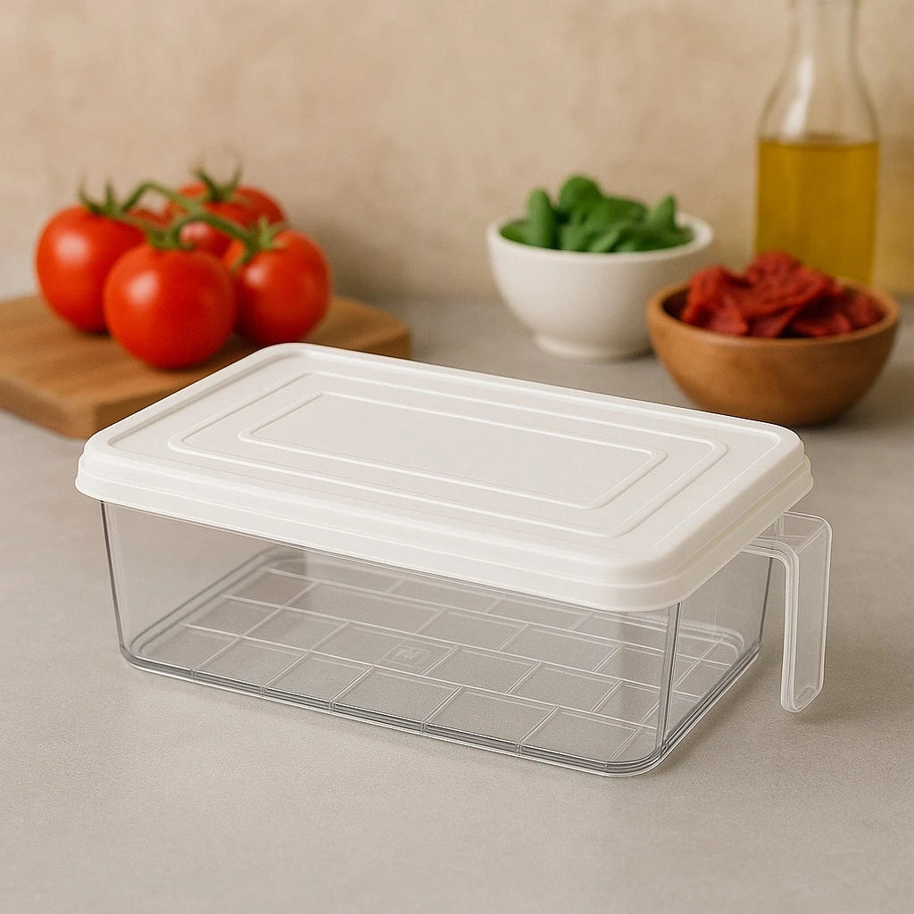 Clear BPA Free Food Storage Container with Lid Handle Fridge Pantry Produce Organizer Box