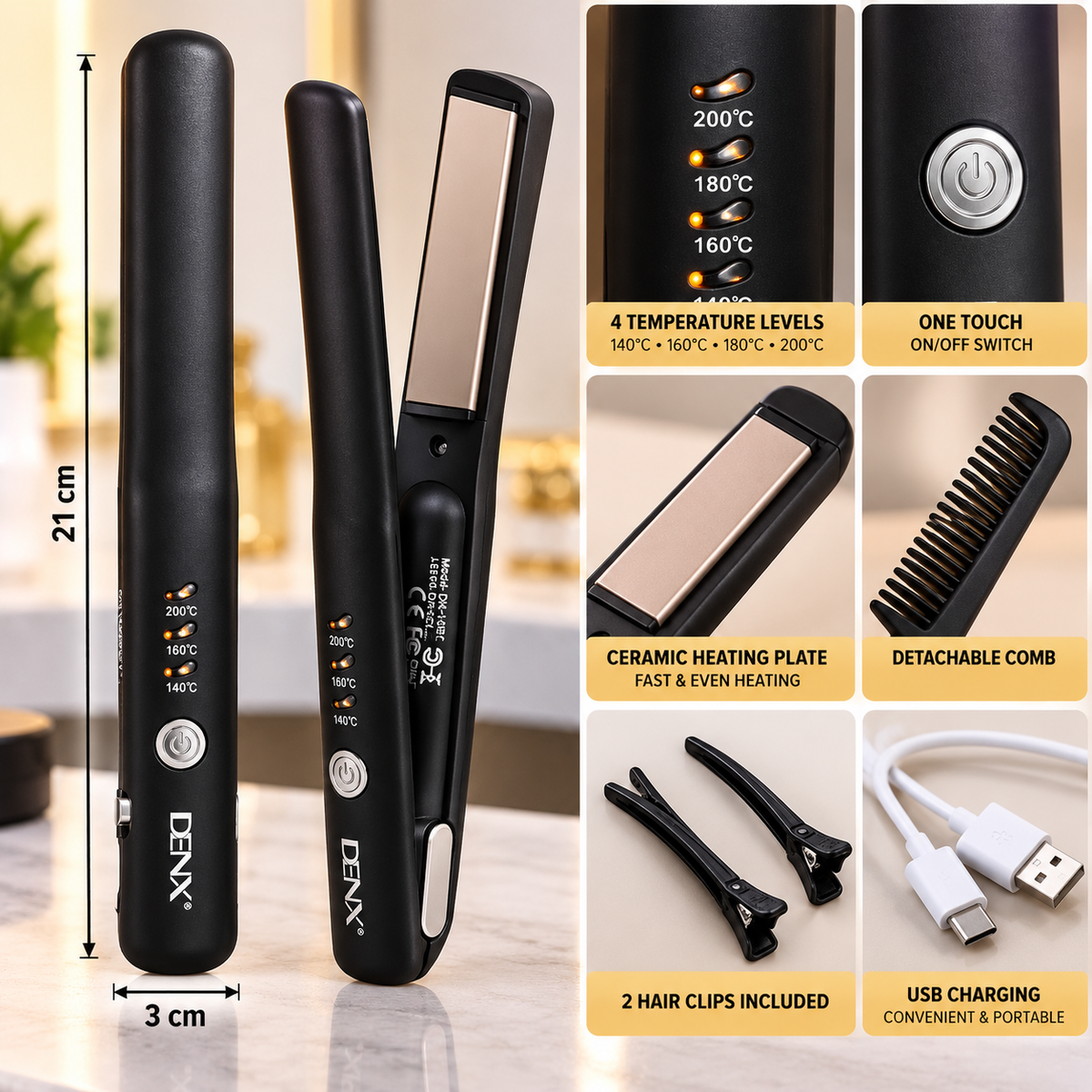 DENX Cordless Rechargeable Hair Straightener