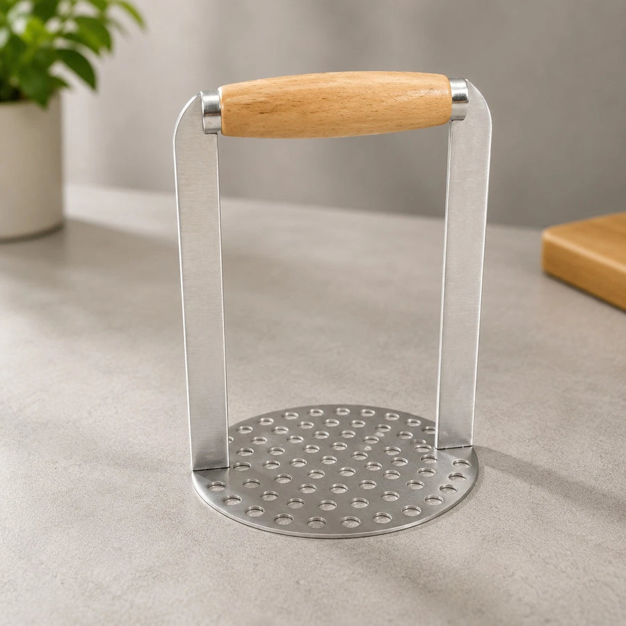 Heavy Duty Stainless Steel Potato Masher Vegetable Fruit Avocado Kitchen Press With Wooden Handle