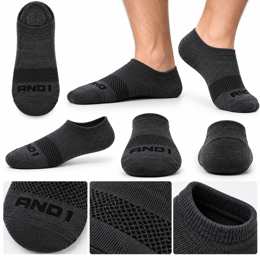 AND1 No Show Socks Set of 6 Pairs Dark Gray