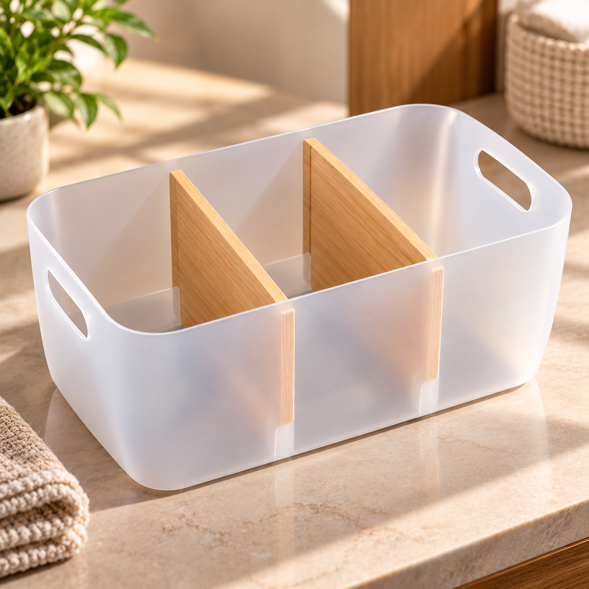 Multi Purpose Storage Basket with Bamboo Dividers