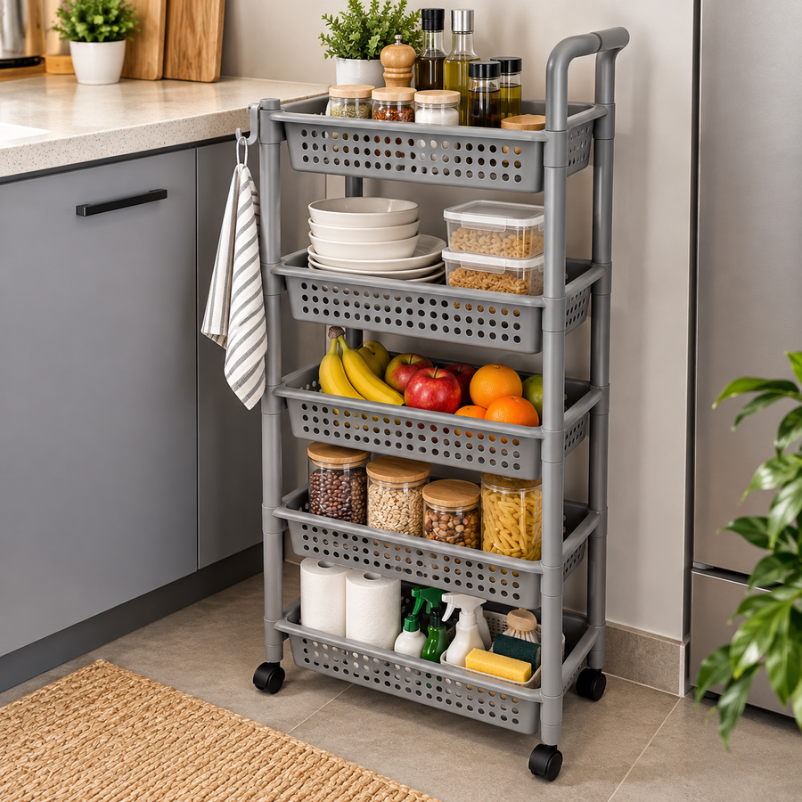 4 Tier Plastic Rolling Storage Rack