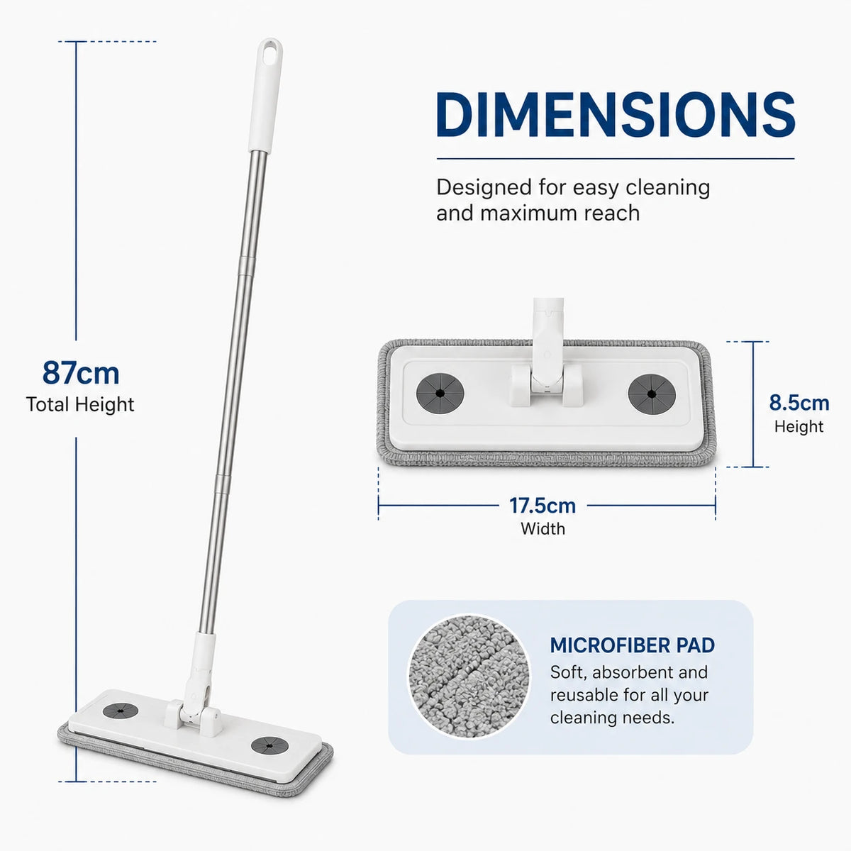 Flat Microfiber Mop Floor Cleaning Mop Reusable Cleaning Mop Wet Dry Floor Mop