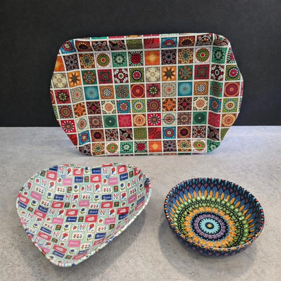 Turkish Metal Serving Tray Set Heart Bowl Saucer Mandala Mosaic Design Coffee Sweet Serving Set Assorted