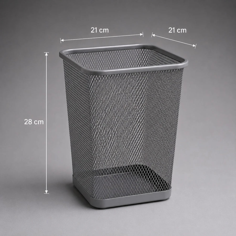 Gray Metal Mesh Waste Basket Office Trash Bin Desktop Garbage Basket Home Office Organizer