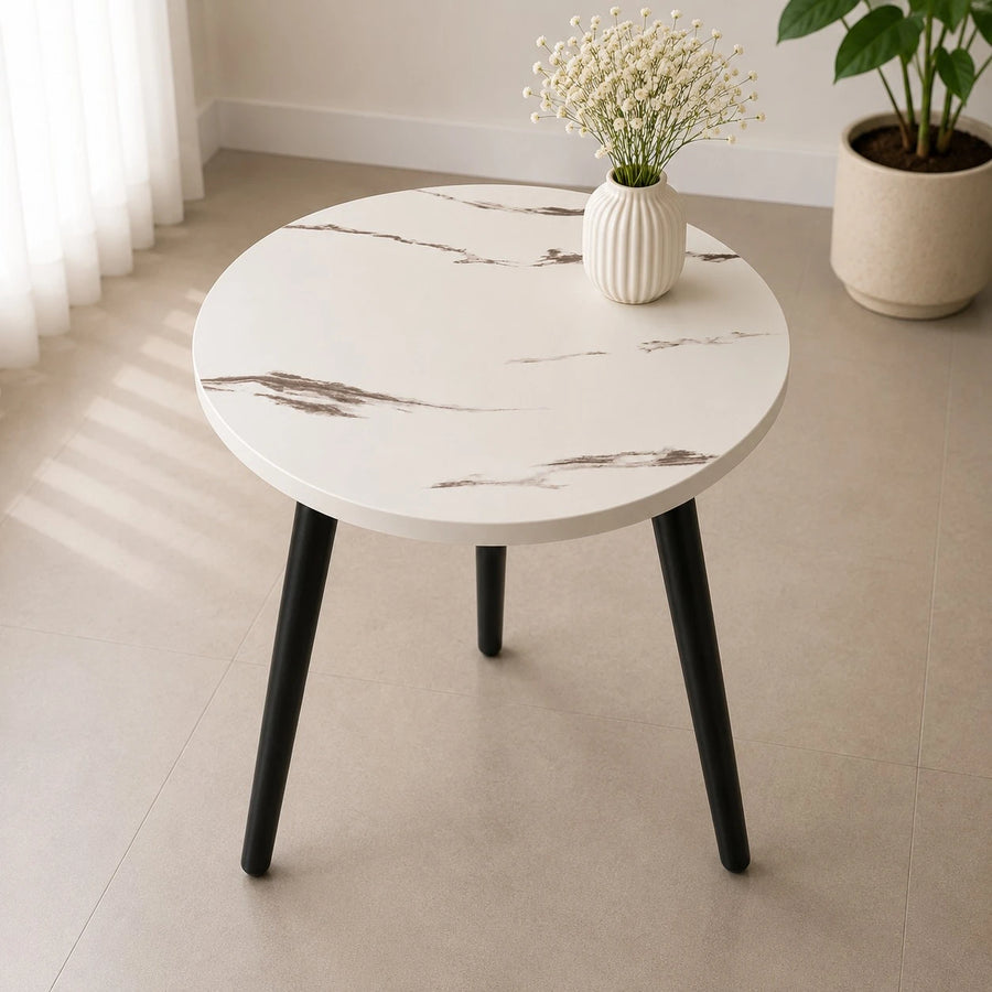 Round Marble Pattern Side Table 40 cm Modern Coffee Table | Living Room Bedroom Accent Table