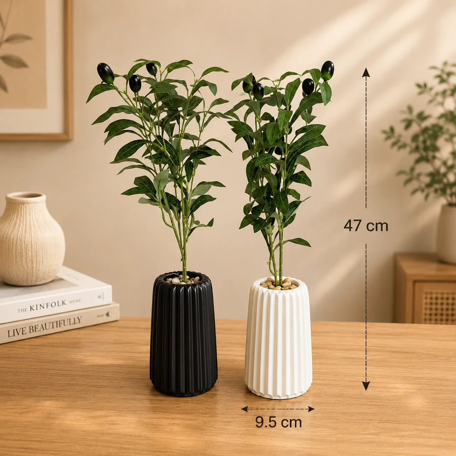 Artificial Olive Plant Decorative Arrangement Vase Home Office Decor