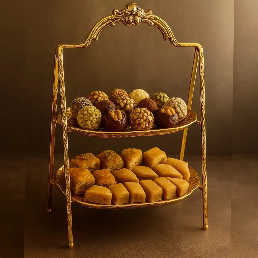 Luxury 2-Tier Gold-Plated Serving Stand