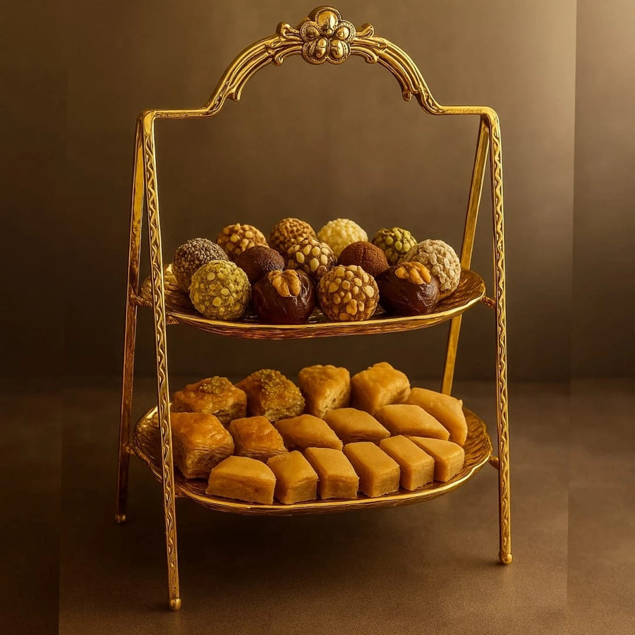 Luxury 2-Tier Gold-Plated Serving Stand