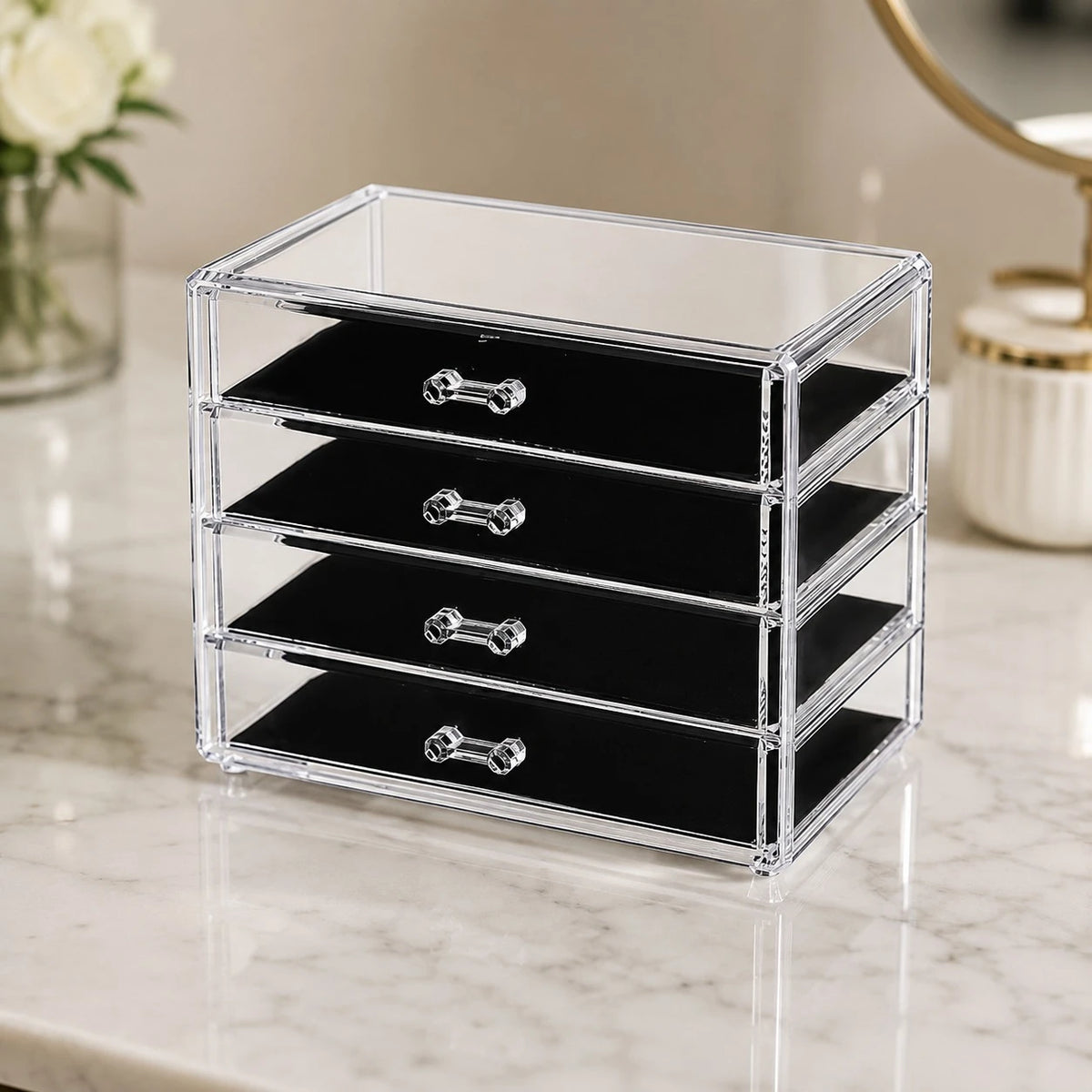 Transparent Acrylic 4 Drawers Jewelry Makeup Organizer Storage Vanity Display Organizer